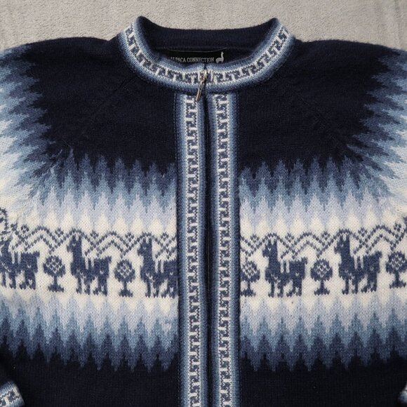 Alpaca Connections Sweater Womens L Blue Zip Up Knit Cardigan Sweatshirt Wool - Picture 5 of 16
